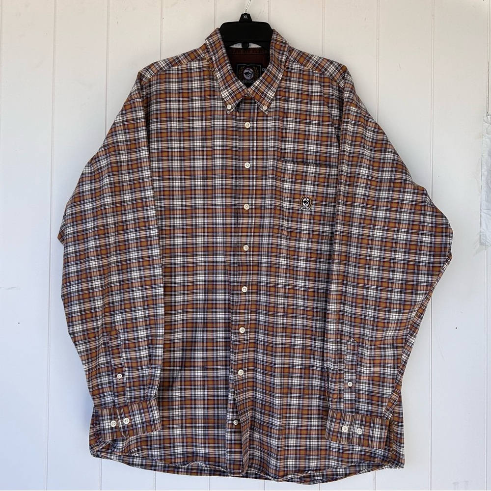 Cinch Brand Men’s Oxford Plaid Button Down Shirt Autumn Colors Size XXL